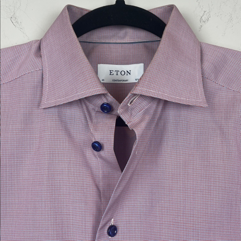 Eton Red Blue Checkered Button Down Dress Shirt Men's 40/15.75